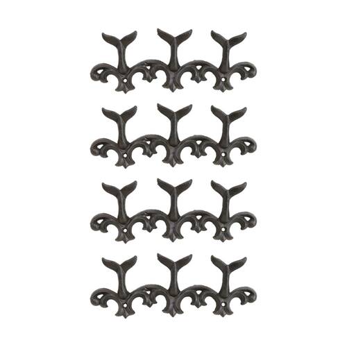 4PK LVD Whale Tale Triple Wall Decoration Hook Coastal Home Decor 27.5x5x10cm