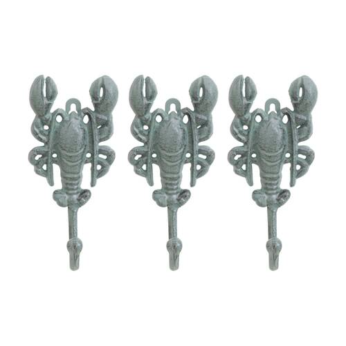 3PK LVD Green Lobster Wall Decoration Hook Coastal Home Decor 9x4.5x20cm