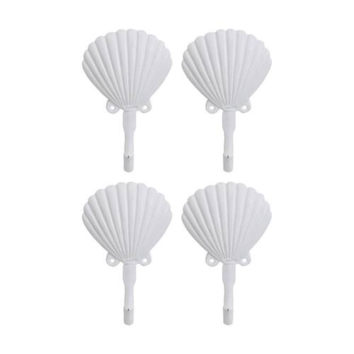 4PK LVD White Shell Wall Decoration Hook Coastal Home Decor 10.5x4.5x16.5cm