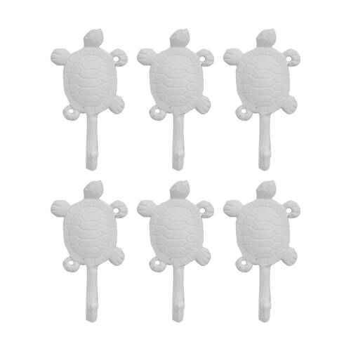 6PK LVD White Turtle Wall Decoration Hook Coastal Home Decor 8x4.5x14cm