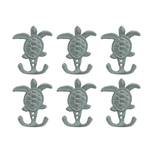 6PK LVD Green Turtle Double Wall Decoration Hook Coastal Home Decor 9.5x2.5x12cm