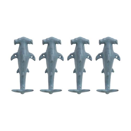 4PK LVD Blue Hammerhead Shark Wall Decoration Hook Coastal Home Decor 6x5x13.5cm