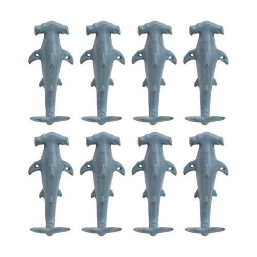 8PK LVD Blue Hammerhead Shark Wall Decoration Hook Coastal Home Decor 6x5x13.5cm