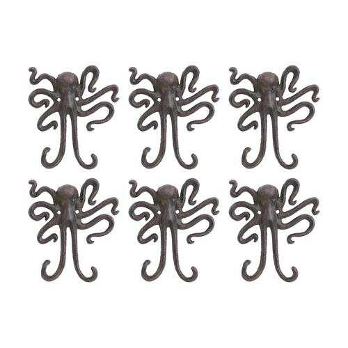 6PK LVD Double Octopus Wall Decoration Hook Coastal Home Decor 13.5x3x15.5cm