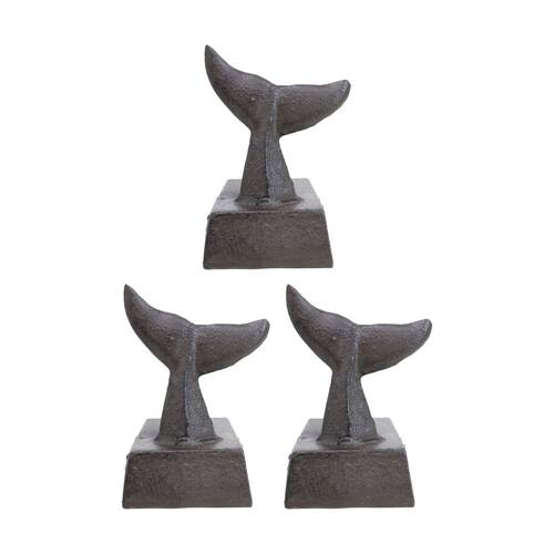 3PK LVD Coastal Cast Iron Whale Tail Heavy Door Stopper Home Decor 19x18x15cm