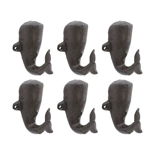 6PK LVD Single Whale Wall Decoration Hook Coastal Home Decor 10x6x9.5cm