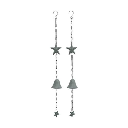 2PK LVD Cast Iron/Steel Starfish Hanging Chime Outdoor/Garden Decor 7.5x7.5x80cm
