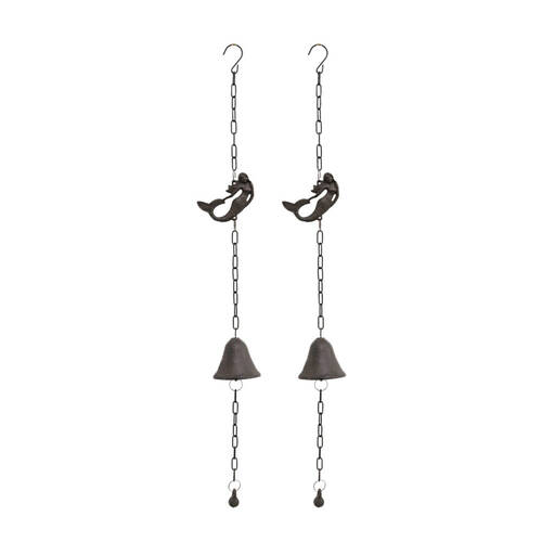 2PK LVD Cast Iron/Steel Mermaid Hanging Chime Outdoor/Garden Decor 9x7.5x80cm