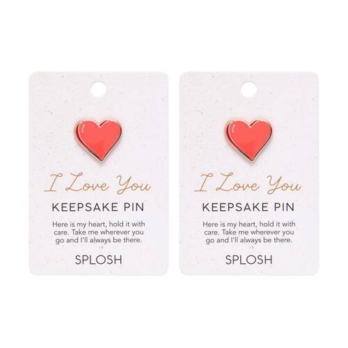 2PK Splosh I Love You Keepsake Enamel Heart Pin Rose Gold & Red