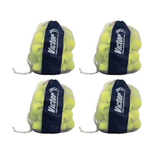 4PK Victor Sports Mesh Ball Bag Mini Holds 24 Tennis Balls W/ Drawstring Closing