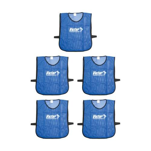 5PK Victor Sports Lightweight Fitness/Training Mesh Tab Bibs Blue Large