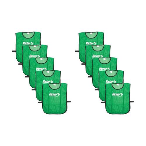 10PK Victor Sports Lightweight Fitness/Training Mesh Tab Bibs Green Large