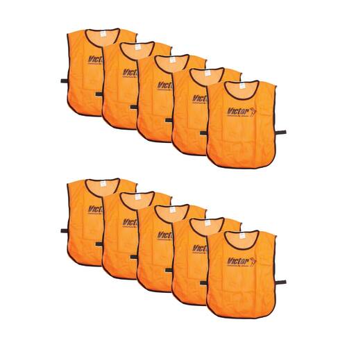 10PK Victor Sports Lightweight Fitness/Training Mesh Tab Bibs Orange Large