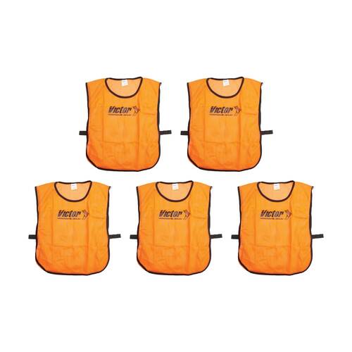 5PK Victor Sports Lightweight Fitness/Training Mesh Tab Bibs Orange Large