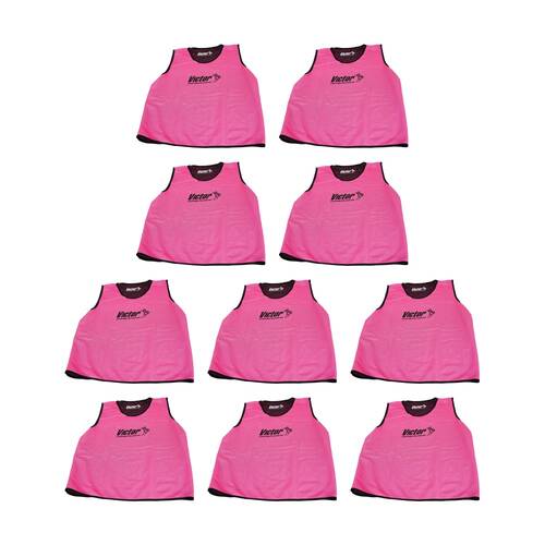 10PK Victor Sports Reversible Lightweight Fitness/Training Vest Blk/Pink Senior