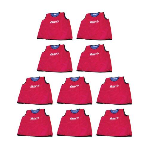 10PK Victor Sports Reversible Lightweight Fitness/Training Vest Red/Blue XL