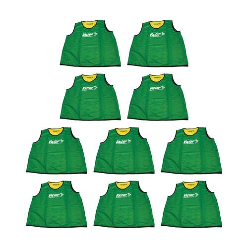 10PK Victor Sports Reversible Lightweight Fitness/Training Vest Gr/Yellow Senior