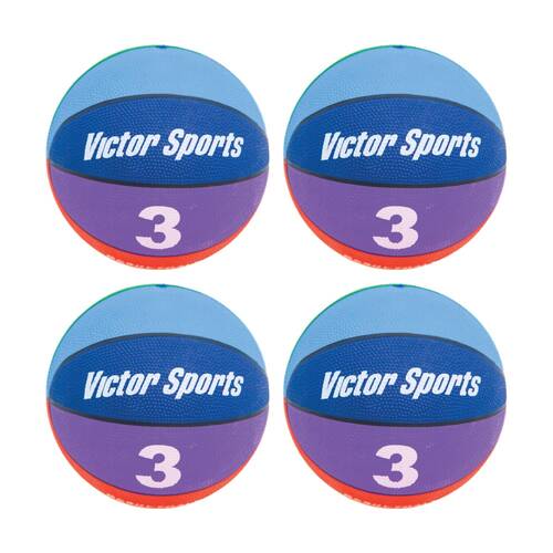 4PK Victor Sports Heavy Duty Durable Rubber Basketball Multi Colour Size 3