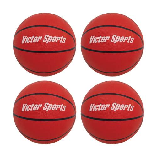 4PK Victor Sports Heavy Duty Durable Rubber Basketball Red Size 5