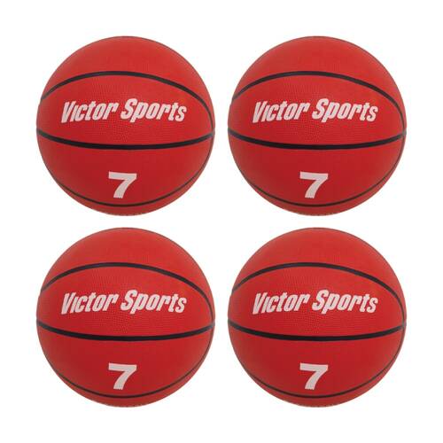 4PK Victor Sports Heavy Duty Durable Rubber Basketball Red Size 7