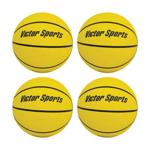4PK Victor Sports Heavy Duty Durable Rubber Basketball Yellow Size 6