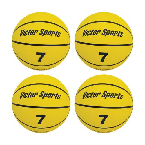 4PK Victor Sports Heavy Duty Durable Rubber Basketball Yellow Size 7