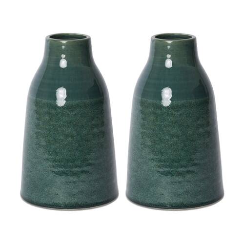 2PK E Style Zara Vase Glazed Ceramic Decorative Piece Green 17x17x28cm