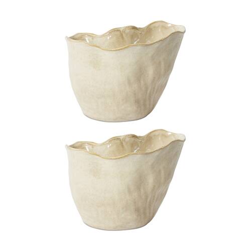 2PK E Style Wavy Rim Kerry Vase Ceramic Decorative Piece Beige 27x15x20cm