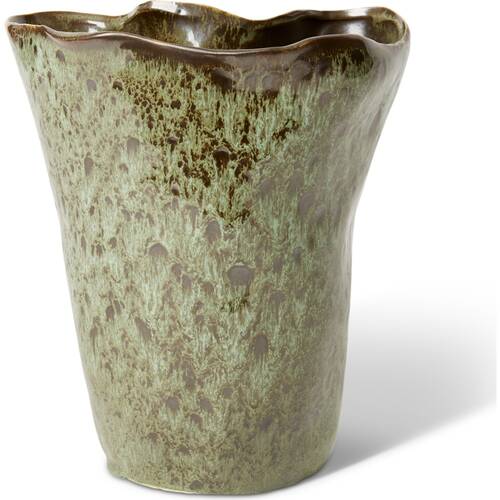 E Style Wavy Rim Kerry Tall Vase Ceramic Decorative Piece Green 24x15x28cm