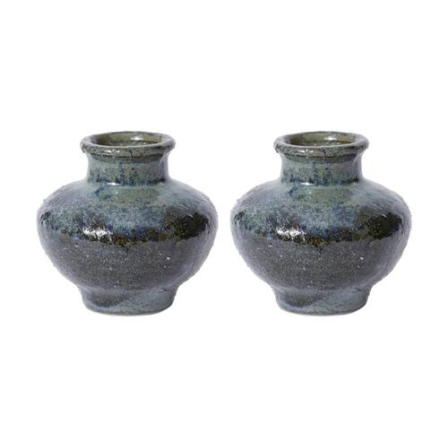 2PK E Style Gugu Neck Vase Elegant Ceramic Decorative Piece Blue 12x12x11cm