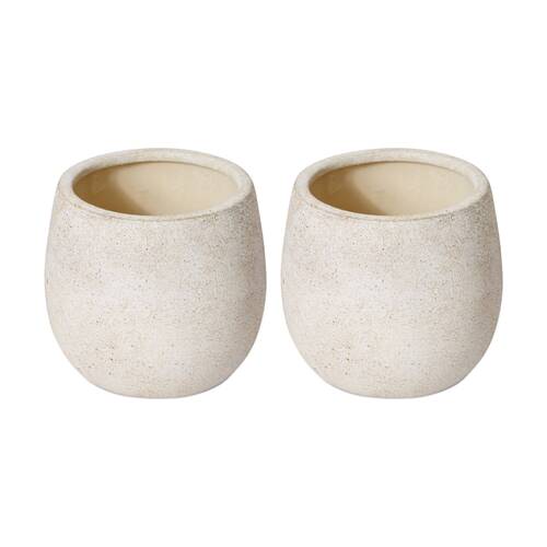 2PK E Style Olsen Pot Ceramic Elegant Decorative Vessel Cream 10x10x9cm