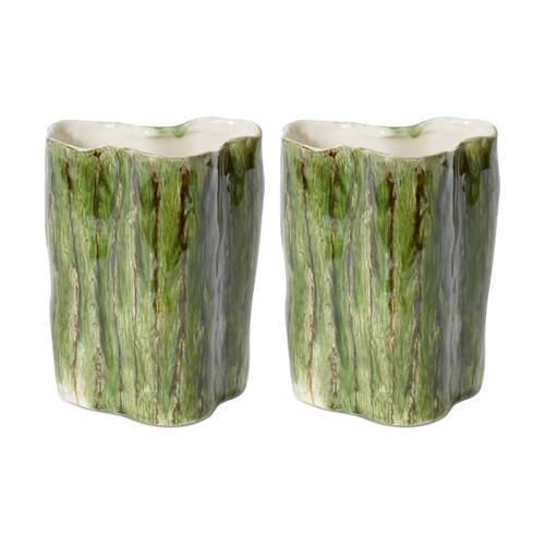 2PK E Style Kimani Vase Ceramic Organic Decorative Vessel Green 15x11x19cm