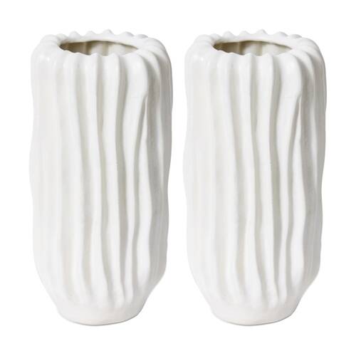 2PK E Style Alberto Tall Vase Ceramic Home Decor Accent Ivory 15x15x31cm