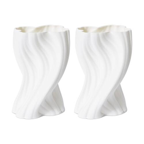 2PK E Style Tucci Vase Porcelain Twisted Form Decorative Piece White 15x14x24cm