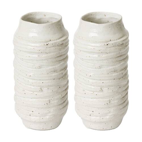 2PK E Style Ellema Vase Ceramic Minimalist Home Decor White 11x11x22cm