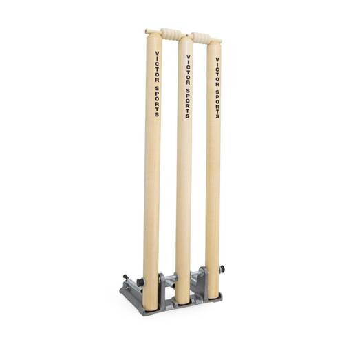 Victor Cricket Stumps Wood Spring Loaded W/ Sturdy Metal Base For Net