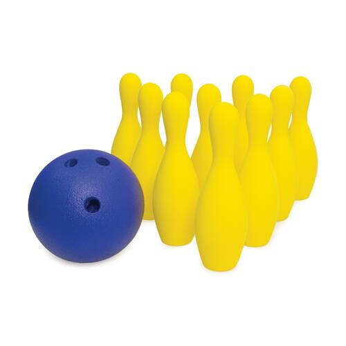 11pc Victor Sports?10 Pin Bowling Set With 30cm Soft Foam Pins & Ball Yel/Blue