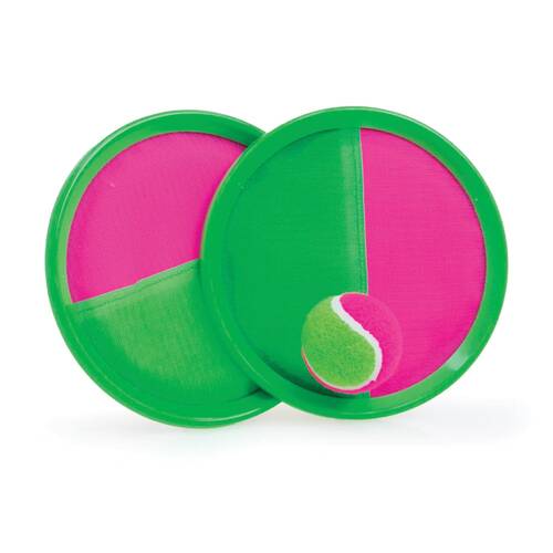 3pc Victor Sports?Hook & Loop Fastener Grip Ball Set 2 Paddles 1-Ball Grn/Pnk