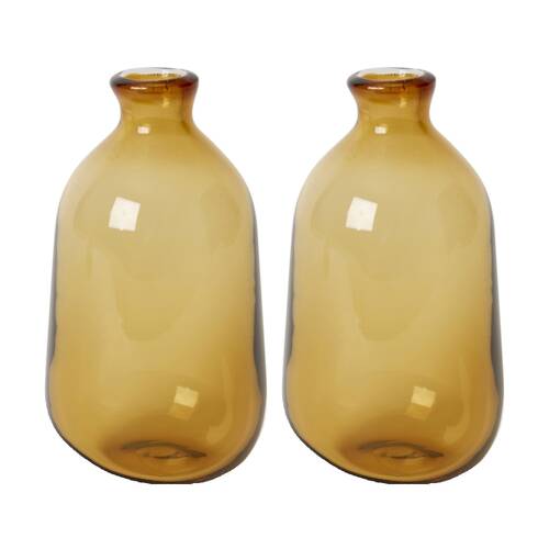 2PK E Style Dalili Glass Bottle Tall Decorative Vessel Amber 9x9x16cm