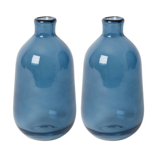 2PK E Style Dalili Glass Bottle Tall Decorative Vessel Blue 9x9x16cm