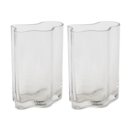 2PK E Style Paula Glass Vase Organic Modern Elegant Decor Clear 17x17x25cm