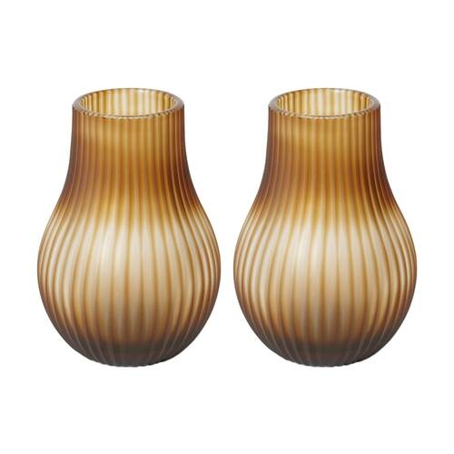 2PK E Style Daniela Glass Vase Ribbed Texture Home Decor Brown 15x15x21cm