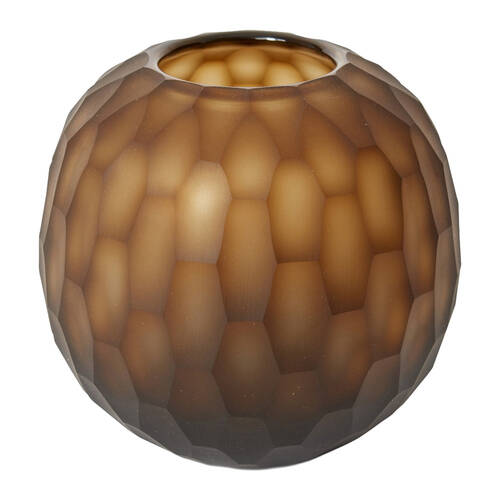 E Style Romina Glass Vase Honeycomb Textured Decor Brown 18x18x16cm