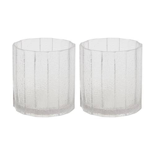 2PK E Style Samara Glass Vase Textured Finish Decorative Vessel Clear 15x15x15cm