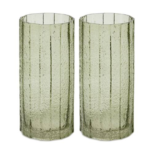 2PK E Style Samara Tall Glass Vase Textured Finish Decor Vessel Green 12x12x25cm