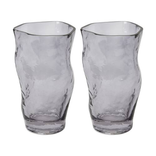 2PK E Style Delfina Glass Vase Organic Decorative Vessel Smoke 12x11x20cm