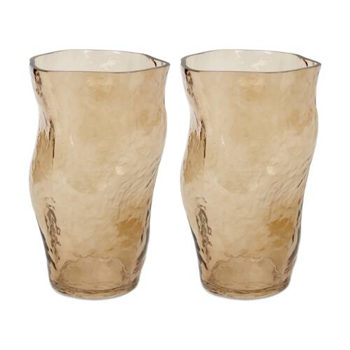2PK E Style Delfina Glass Vase Organic Decorative Vessel Brown 15x14x25cm