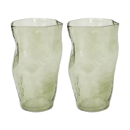 2PK E Style Delfina Glass Vase Organic Decorative Vessel Green 15x14x25cm