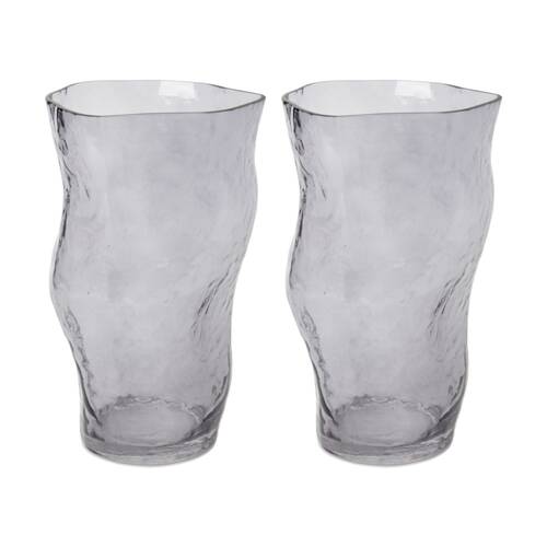 2PK E Style Delfina Glass Vase Organic Decorative Vessel Smoke 15x14x25cm