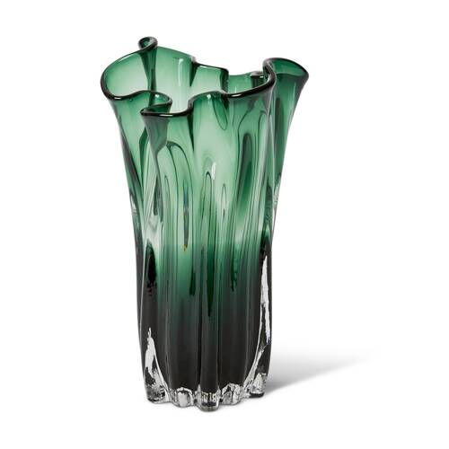 E Style Timberly Glass Vase Fluted Design Luxury Decor Green 17x17x30cm